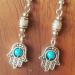 Judaica: Earrings Hamsa Tibetan Style Blue Bead Dangling