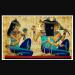 Ancient Egyptian papyrus shows two women smelling blue lotus flowers