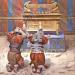 Israelite priests Moses and Joshua bow before the tabernacle