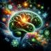 a brain with intricate neural networks glowing in various shades of green.