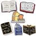 Enamel pins about books