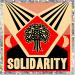 Sticker: Vintage Propaganda style tree with 2 crescent moons says SOLIDARITY