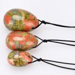 Yoni Egg set of 3: Stone Unakite, Drilled, strings