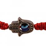Bracelet: Hamsa Charm with Braided Red Cord closeup