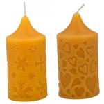 Candle: Beeswax Pillar Embossed Snowflake and Heart