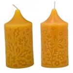 Candle: Beeswax Pillar Embossed Leaves and Flowers