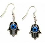 Judaica: Earrings Hamsa Tibetan Style Blue Eye