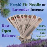 Fir Needle and Lavender incense packages on a blue sky background