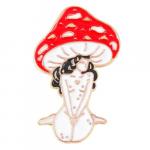 Mushroom Faery Enamel Pin Red