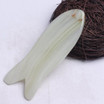 Massage: Gua Sha Skin Tool, Wavy & Long, Green Jade fish 2