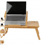 Desk: Bamboo Adjustable Cooling Laptop Desk with Drawer front