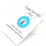 Judaica: Necklace Hamsa, Blue Evil Eye on protection card