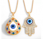 Jewellery: Hamsa & Evil Eye Pendant drop and hand