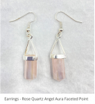 Earrings, Faceted Point Angel Aura rose quartz