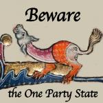 Sticker: medieval marginalia Beware One Party