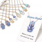 Judaica: Necklace Hamsa, Blue Evil Eye card