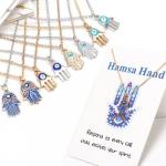 Judaica: Necklace Hamsa, Blue Evil Eye variety