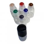 Selection of clear glass bottles with various coloures of roller ball.