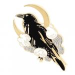 Crow with crescent moon and clouds