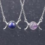 Pendant: Gemstone Three Moons Goddess Choker lapis, amethyst