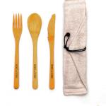 Cutlery: Wood Set Fork Spoon Knife with Bag linen