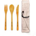  Wood Set Fork Spoon Knife with Bag linen