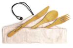 Cutlery: Wood Set Fork Spoon Knife with Bag linen 4x6
