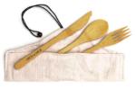  Wood Set Fork Spoon Knife with Bag linen 4x6