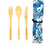 Cutlery: Wood Set Fork Spoon Knife with Bag blue