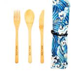  Wood Set Fork Spoon Knife with Bag blue