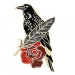 Crow with red rose and black feather