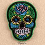 Patch: Fabric Embroidered Day of the Dead Skull green