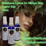 Travel Size bottles of Raindance Lotion for Mature Skin with woman and ferns