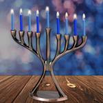 Judaica: Menorah, Aluminum Modern in Polished or Antique Copper Finish lit