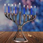  Menorah, Aluminum Modern in Polished or Antique Copper Finish lit