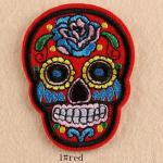 Patch: Fabric Embroidered Day of the Dead Skull red