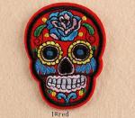 Patch: Fabric Embroidered Day of the Dead Skull red