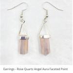 Earrings, Faceted Point Angel Aura rose quartz