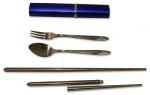 Cutlery: Stainless Steel Portable Set blue
