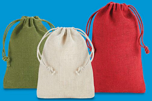 Bag: Burlap Jute Drawstring Natural, Red, Green or Ivory | Anarres ...